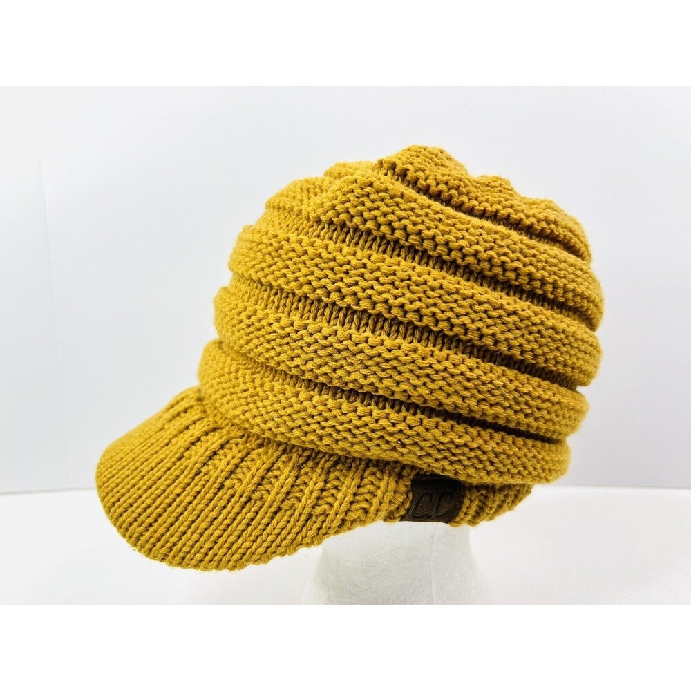 CC Ponytail Beanie Hat Soft Stretch Cable Knit High Bun Ponytail